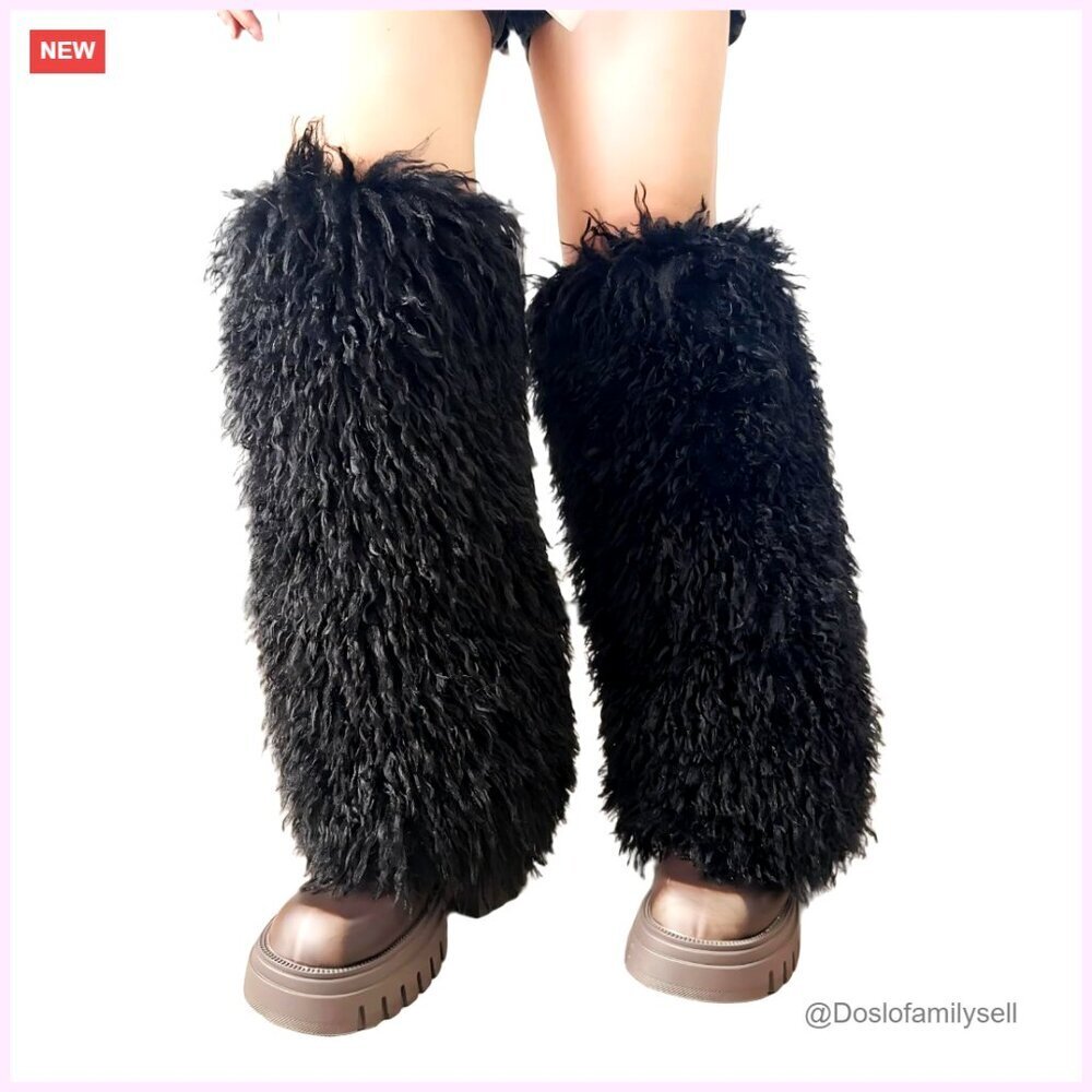 Large Fluffy Faux Fur Leg Warmers Boot Covers One Size Winter Accessory